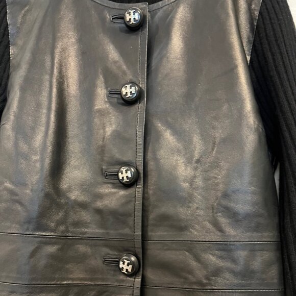 Tory Burch Leather and Wool Cardigan Size S - Picture 2 of 10